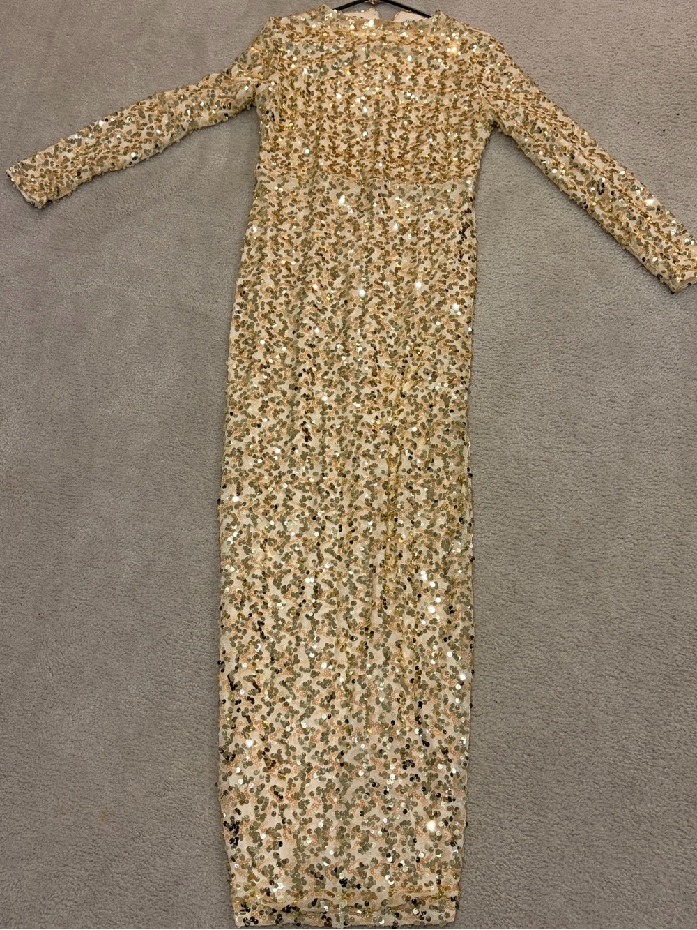 Fashion Nova Gold Sequin Long Sleeve Gown